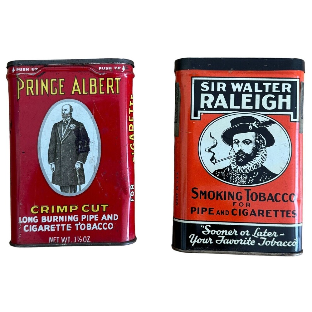 Vintage Prince Albert Crimp Cut Tobacco Tin Walter Raleigh Tobacco Tin Lot Of 2